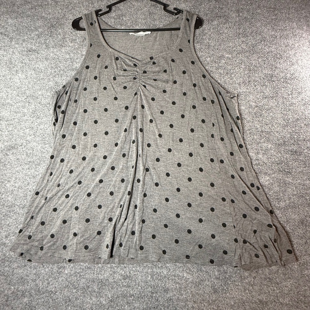 In Every Story Womens 2X Gray Black Polka Dot Sleeveless Tank  Sweetheart Neck